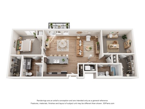 Floor plan for 2 beds, 2 baths, 1196 sqft